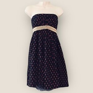 Rare Early Free People Strapless Boho Dress | Ikat-Style with Beaded Belt | Sz 6